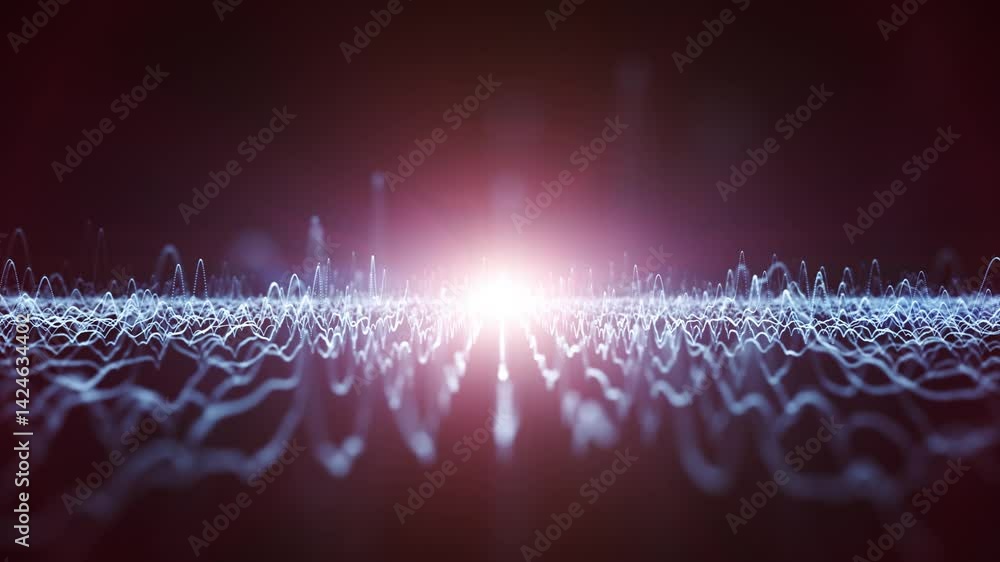 Poster futuristic line waves with blue red spot light loop animation.