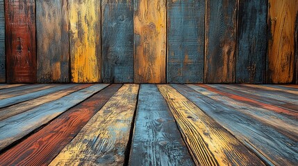 Distressed Wood Planks in Varied Hues Create a Rustic Backdrop