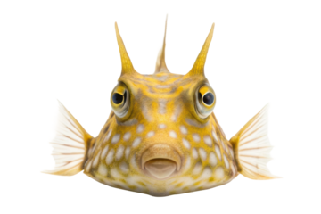 Unique yellow fish with distinctive patterns and fins swimming in clear water for marine education and awareness