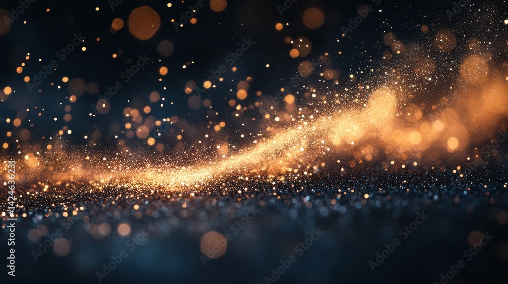 Poster Colorful abstract swirl of light particles creating a vibrant and dynamic visual representation of energy movement in a dark setting