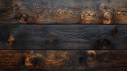 Darkened Wood Planks with Prominent Knots and Rich Grain Texture