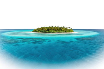 Serene tropical island surrounded by crystal clear waters and vibrant coral reefs, ideal for travel destinations and relaxing getaways