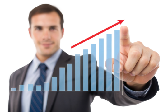 Business growth strategy with upward trends and success indicators in corporate environment