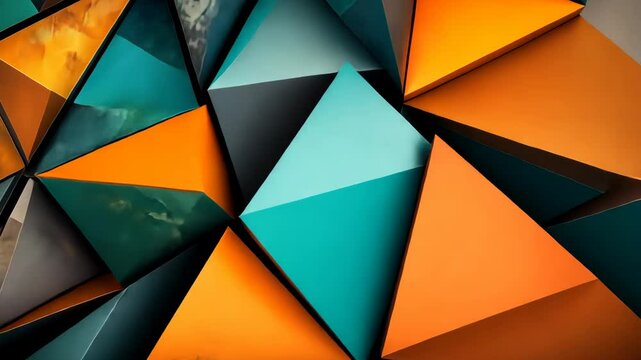 abstract stained glass, vibrant orange and teal, geometric patterns, digital art, high contrast, retro-futuristic vibe, dynamic look