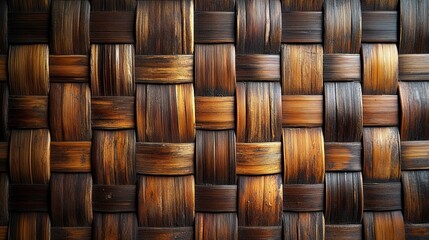 Close-up of Woven Brown Wood Texture with Natural Light and Shad