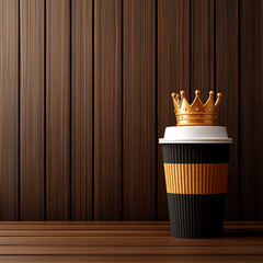 Coffee cup with crown symbolizing royalty and luxury in beverage culture concept