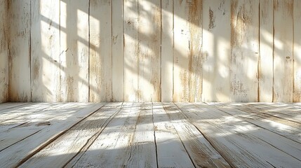 Distressed White Wood Backdrop with Shadow Patterns and Rustic C