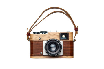 Unique wooden camera design with leather strap for photography enthusiasts and collectors