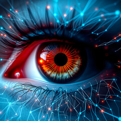 Neural networks and human eye close-up.