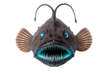 Unique deep sea anglerfish with glowing eyes and sharp teeth for marine education and wildlife awareness