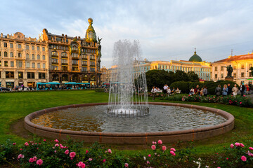 Fountain in the square near the Kazan Cathedral.