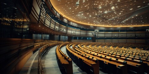 European Parliament Hemicycle with EU Flag