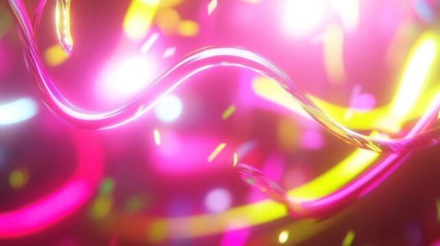 Abstract Neon Lightscape: Vibrant Pink and Yellow Swirls