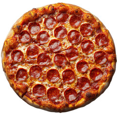 whole round spicy pepperoni salami pizza on transparent background