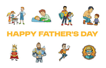 The best father vector cartoon elements isolated on white background