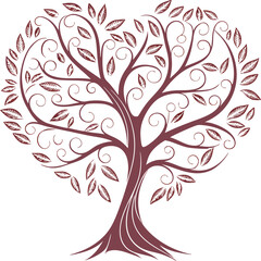Obraz premium Heart shaped tree, flat color illustration intricate branches, symmetrical design