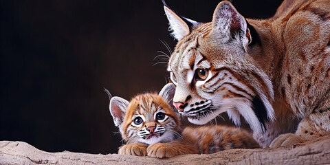 Obraz premium baby bobcat with adult -