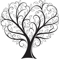 Obraz premium Heart shaped tree, flat color illustration intricate branches, symmetrical design