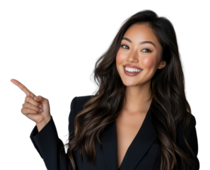 PNG Beautiful young business asian woman female pointing finger.