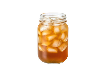 Refreshing iced tea in a glass jar with ice cubes for summer enjoyment