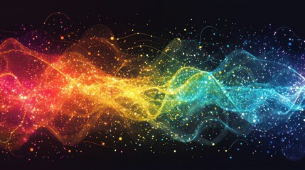 Naklejka premium Rainbow Energy Wave Abstract Art: Vibrant Colorful Glittering Flow