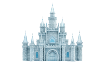 Enchanted ice castle with tall spires and shimmering facade for winter fantasy storytelling