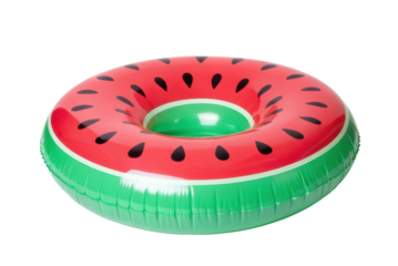 Fun watermelon-shaped inflatable ring perfect for summer pool parties and beach days for relaxation and enjoyment