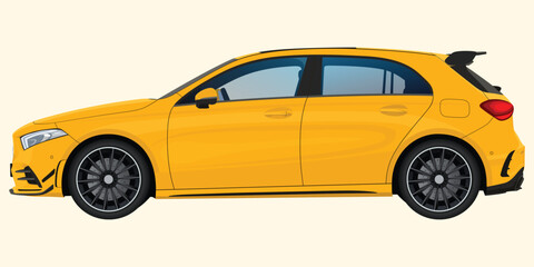 Yellow retro sports car vector illustration showing a classic vintage automobile with fast wheels