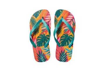 Colorful tropical flip flops perfect for summer vacations on the beach or by the poolside