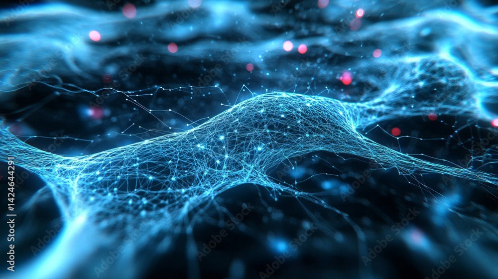 Poster abstract blue network digital technology background image web data mesh nodes lines cyber space ligh