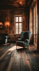 Sunlit Armchair in a Rustic Interior