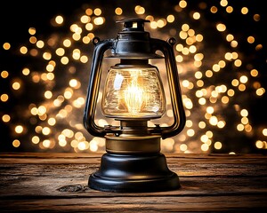 Vintage Lantern on Wooden Table
