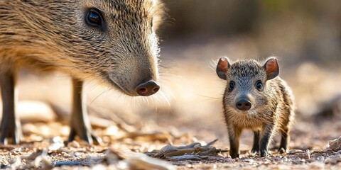  baby javelina with adult javelina