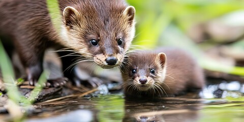 Fototapeta premium baby mink with adult 