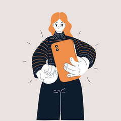 Cartoon vector illustration of a woman taking a photo of you with her smartphone, symbolizing connection, memories, and modern interaction