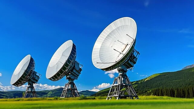 Satellite Dishes in Mountainous Landscape: A Stunning View of Technology and Nature
