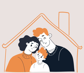 Cartoon vector illustration of a young family building their home, filled with love, warmth, and lasting memories