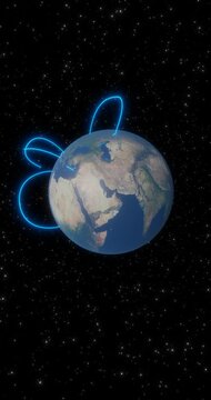 3d representation of connection with neon lines adapting to the rotation of the earth between the five continents three-dimensional animation with arc shot movement and zoom