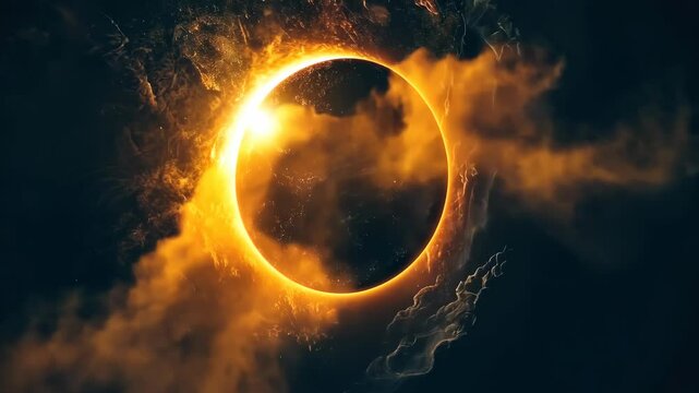 cosmic eclipse with glowing edges, dark background, rich tones, celestial vibe, high detail, cosmic atmosphere, mysterious look