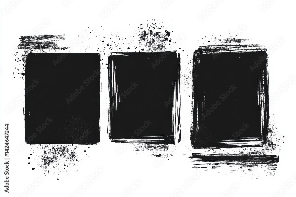 Poster Creative Black Rough Edge Rectangles Featuring Grunge Square Frames for Artistic Collage and Design Projects
