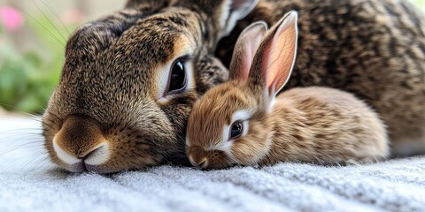  baby rabbit with adult bunny