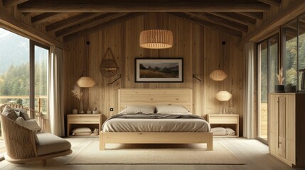 Serene Mountain Cabin Bedroom: A Cozy Wooden Retreat