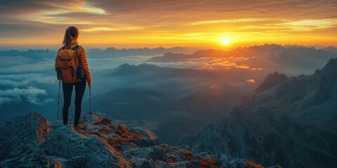 Successful Hiker on Sunrise Mountain Peak