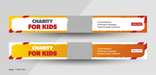 Charity web banner template set | Donation fundraiser event large banner | Nonprofit campaign promotion | Humanitarian aid community