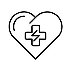 Obraz premium minimalist outline icon of heart with medical cross and lightning, health emergency or cardio care concept, vector line symbol for healthcare