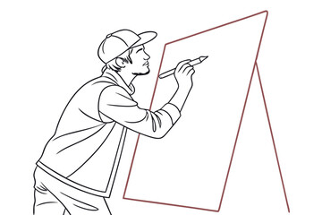 Man Painting Canvas Minimalist Line Art