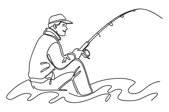 recommend clip art: Man Fishing with Rod Line Drawing