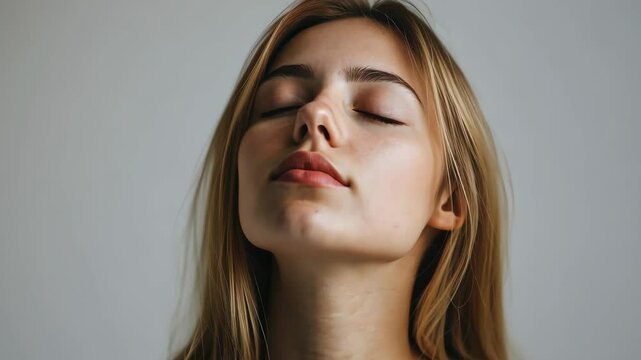 Peaceful contemplation of young caucasian woman in serenity scene