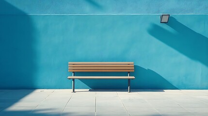 Sunny Bench with Blue Wall, and Outdoors.