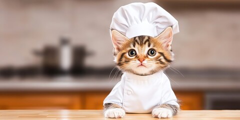 kitten dressed like chef -